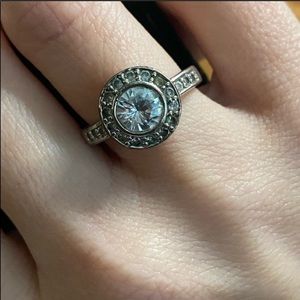Round CZ Costume Cocktail Ring w/ Pave CZ Detail